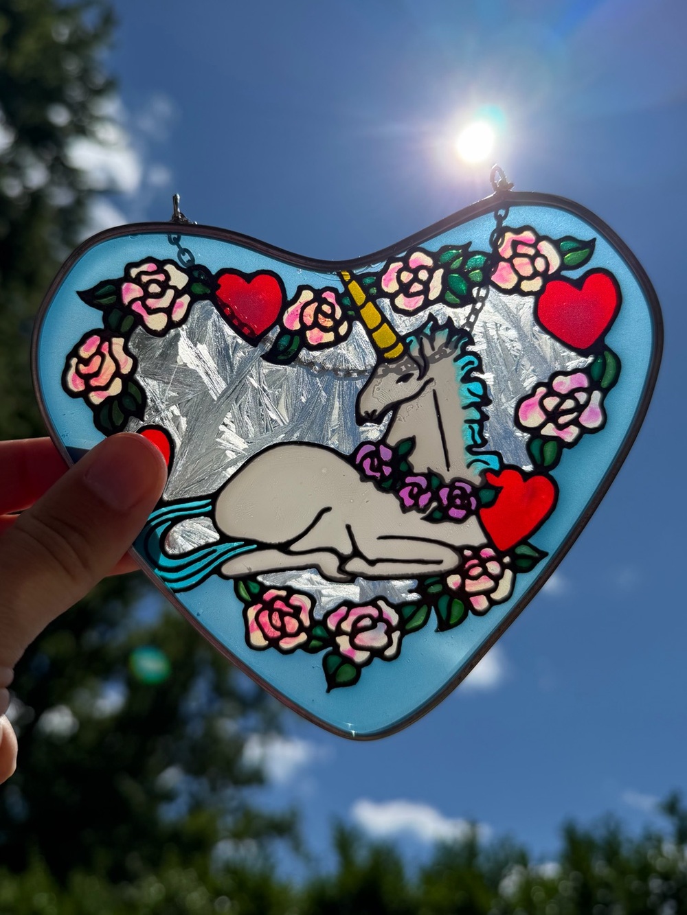 Vintage Stained Glass Unicorn Suncatcher